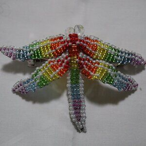 Hairclip Dragonfly Handmade Beaded using Miyuki Glass Beads Rainbow 3D 5"